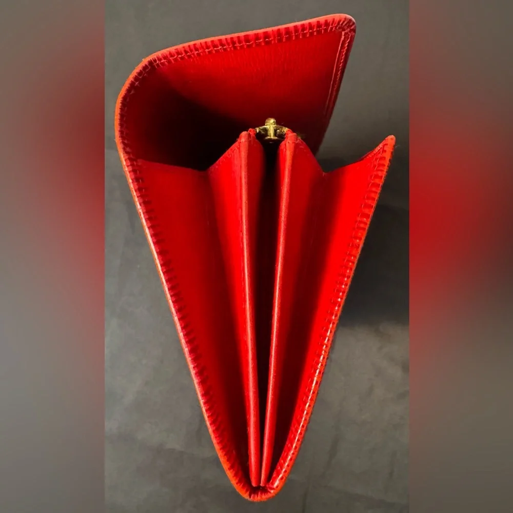 LV Louis Vuitton Red EPI Long Wallet w/ Unbranded Chain for Crossbody w/COA